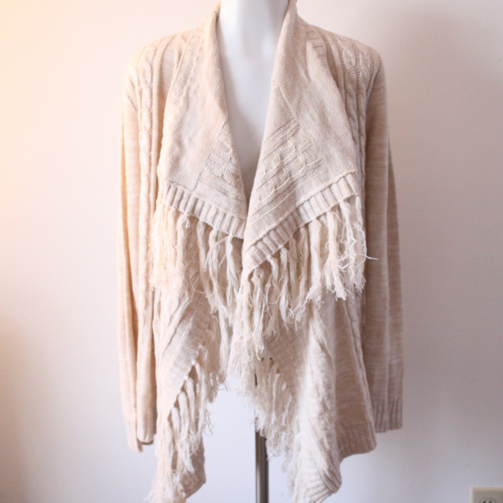 NWOT Small OhMG! Tan Fringe Cardigan